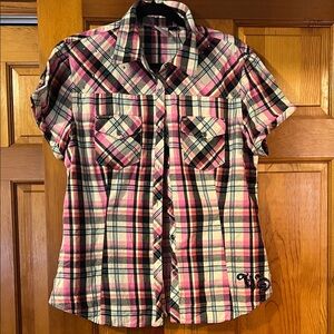 Harley-Davidson Pink Plaid Women's Blouse